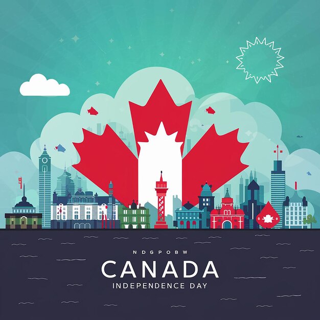 Vector Canada Onafhankelijkheidsdag met de skyline van een beroemde plaats in Canada op de achtergrond