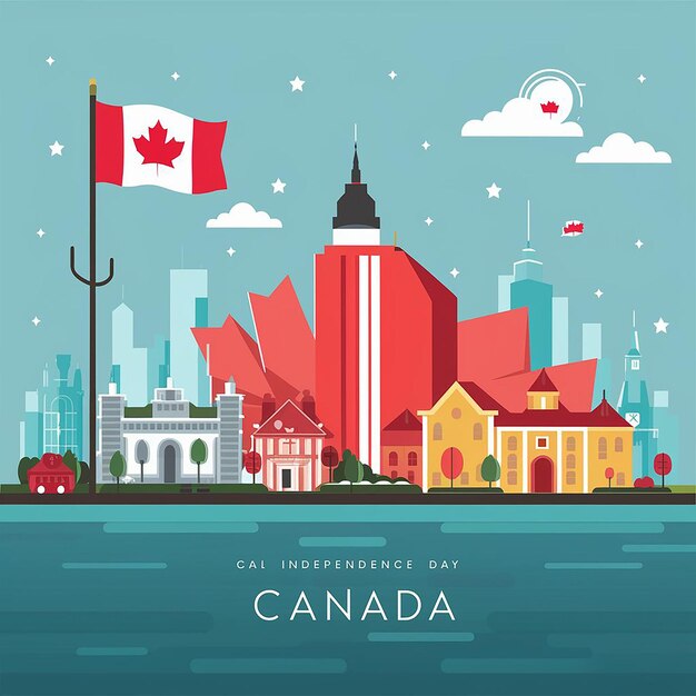 Vector Canada Onafhankelijkheidsdag met de skyline van een beroemde plaats in Canada op de achtergrond