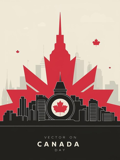 Vector Canada Onafhankelijkheidsdag met de skyline van een beroemde plaats in Canada op de achtergrond