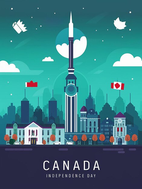 Vector Canada Onafhankelijkheidsdag met de skyline van een beroemde plaats in Canada op de achtergrond