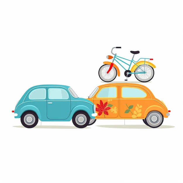 Vector Car and Bike White Background