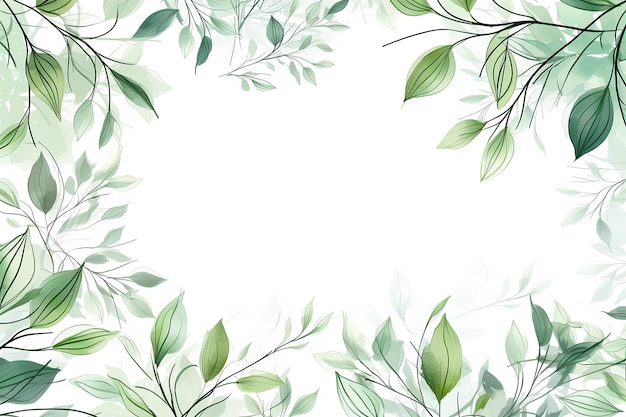 Photo vector card of green watercolor floral branches and leaves background