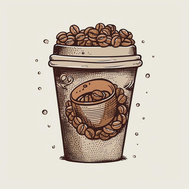 Vector cartoon coffee cup and coffee beans