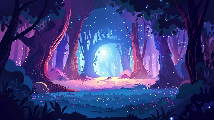 Photo vector cartoon forest with a magical portal to another dimension