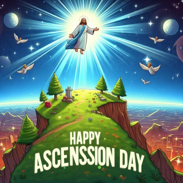 Photo vector cartoon happy ascension day