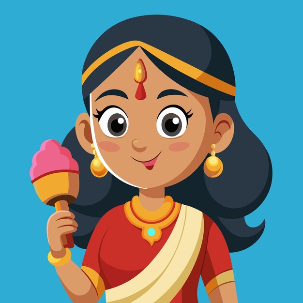 Photo vector cartoon illustration of indian woman holding ice cream for summer fun