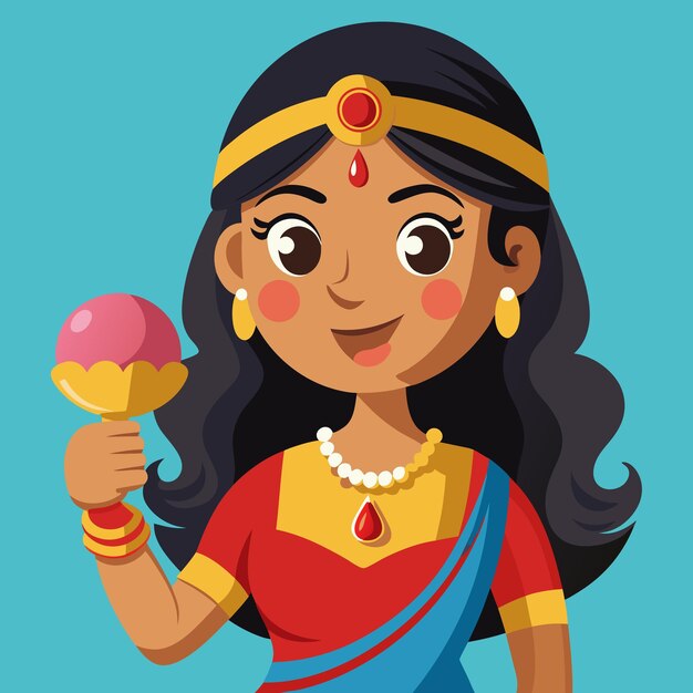 Photo vector cartoon illustration of indian woman holding ice cream for summer fun