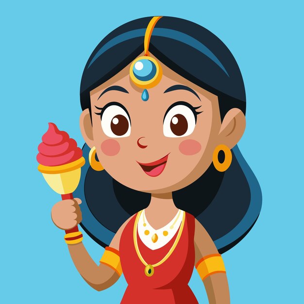 Photo vector cartoon illustration of indian woman holding ice cream for summer fun