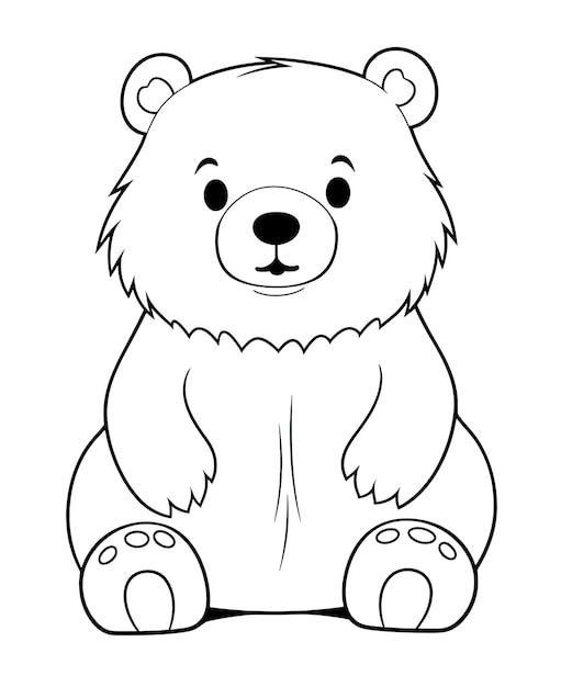 Vector cartoon lovely teddy bear Animal coloring page Monohrome black animal illustration