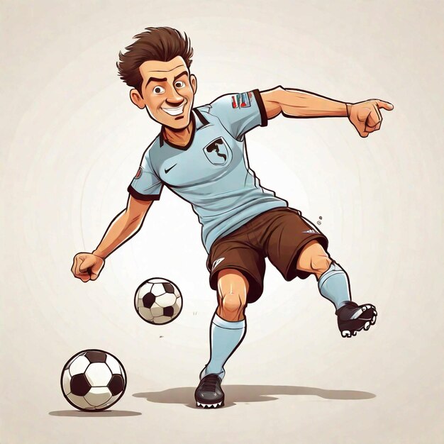 ベクトル漫画 男性のスムートフェイス サッカー選手が白い背景でボールをる スムートフェース