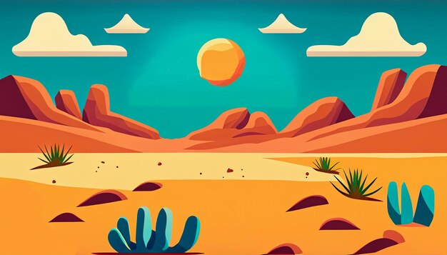 Векторный фон в стиле мультфильма с горячей пустынной плоской векторной иллюстрацией
