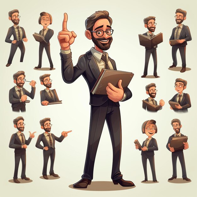 Photo vector cartoon teacher in different poses