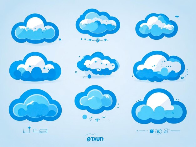 ベクトル カートゥーン 白い雲のアイコンセット 孤立した青い