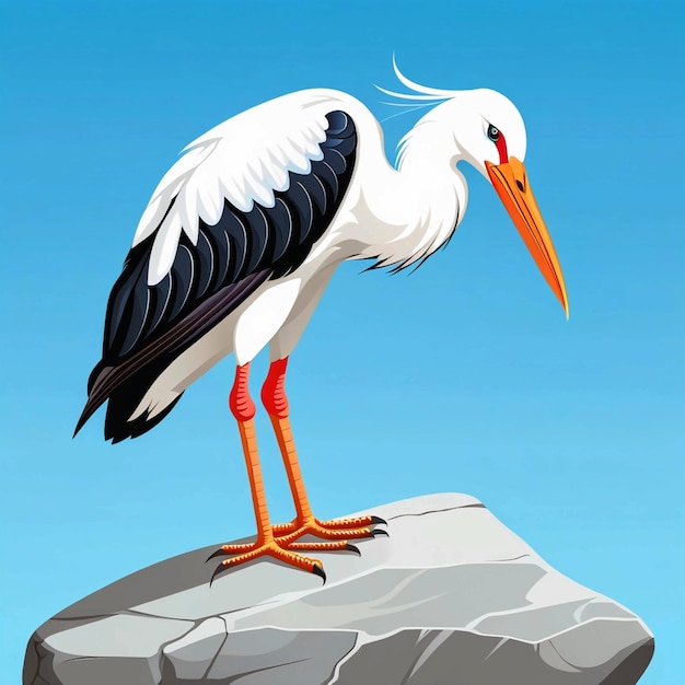 Photo vector cartoon white stork on stone