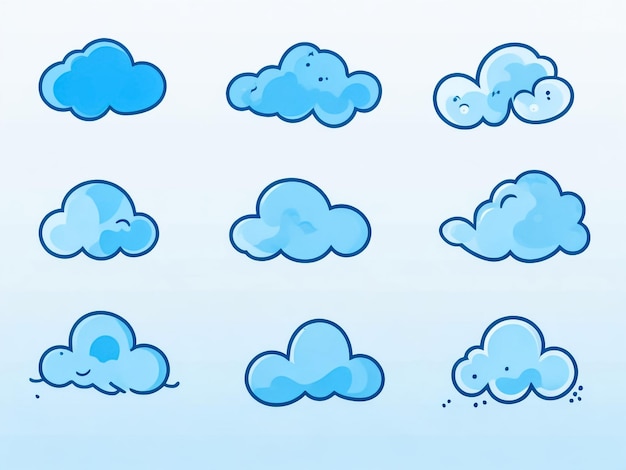 vector cartoon witte wolken icoon set geïsoleerd op blauw