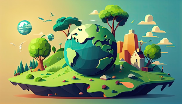 Vector cartoon world environment Earth Day the importance of loving nature