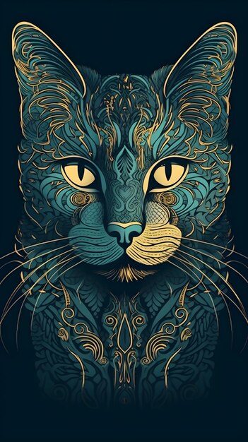 Photo vector cat adorable feline illustration in bold colors
