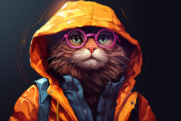 vector cat with character wearing jacket