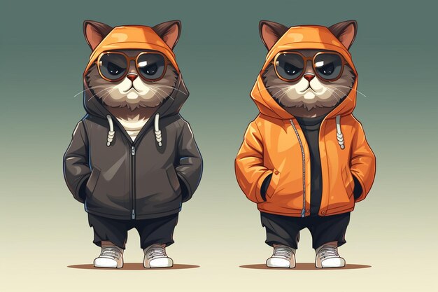 vector cat with character wearing jacket