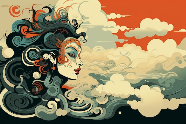 vector character abstract person and clouds