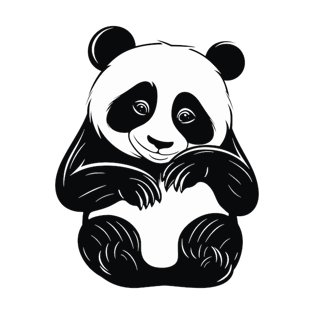 Photo vector childish lovely cartoon illustration of smiling sitting baby panda bear in black and white