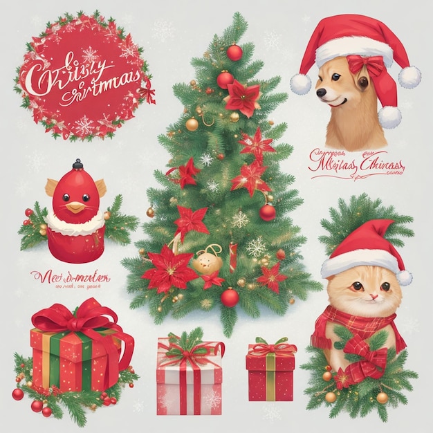 vector christmas greeting with realistic decoration elements