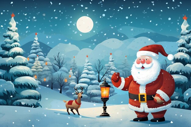 Vector christmas poster design with santa claus and snowman