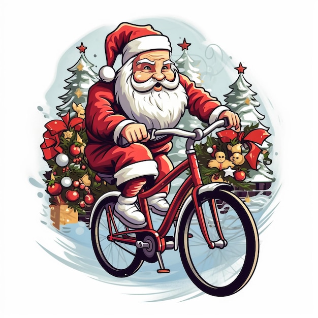 Photo vector christmas santa claus cycling in space