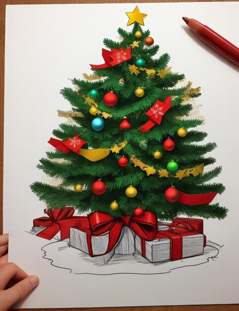 Foto decorazione e scatole regalo in stile clip art vettoriale di albero di natale buon natale e buon anno nuovo