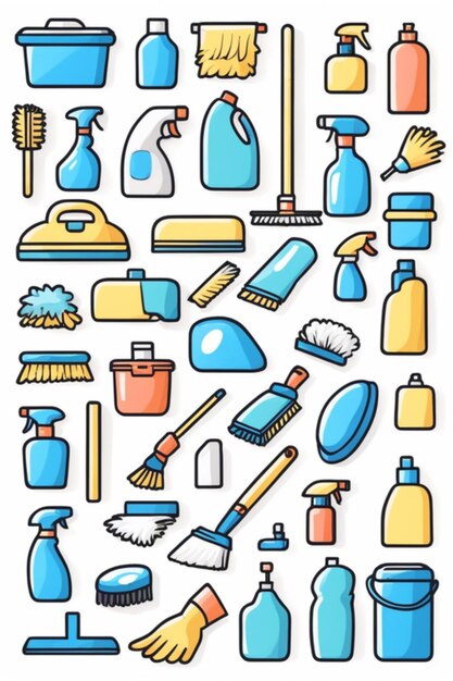 Photo vector cleaning supplies doodle icons