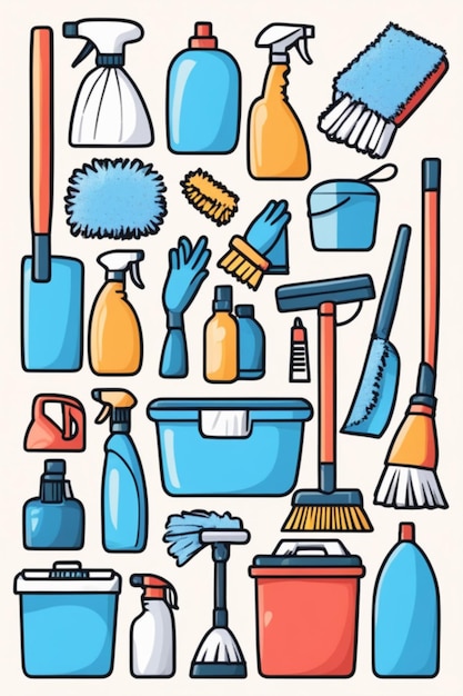 vector cleaning supplies doodle icons