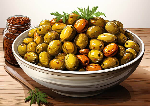 Vector CloseUp Bowl of Olives on White Background UltraDetailed