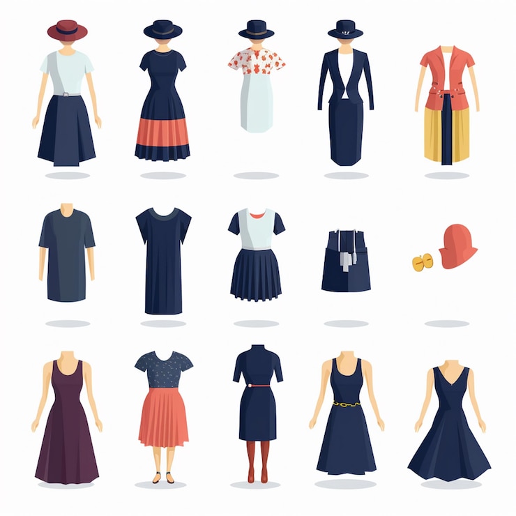 Photo vector clothing illustration clothes isolated design icon cloth fashion garment set wear