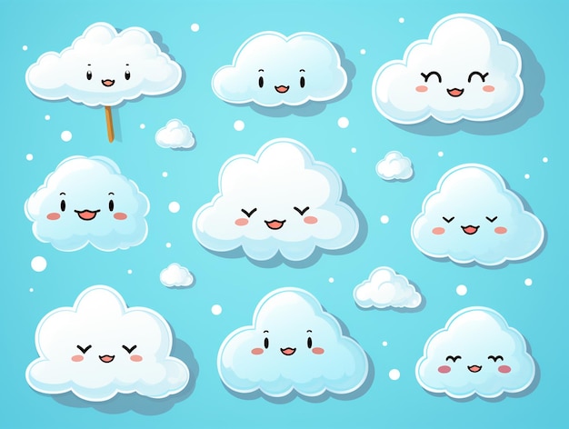 Photo vector cloud sticker clipart vector set flat design