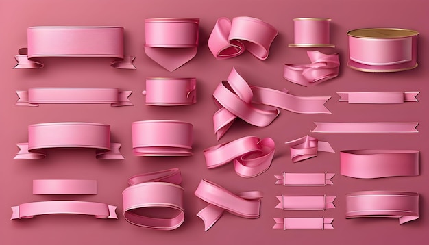 Photo vector collection of decorative vintage ribbons in charming pink style