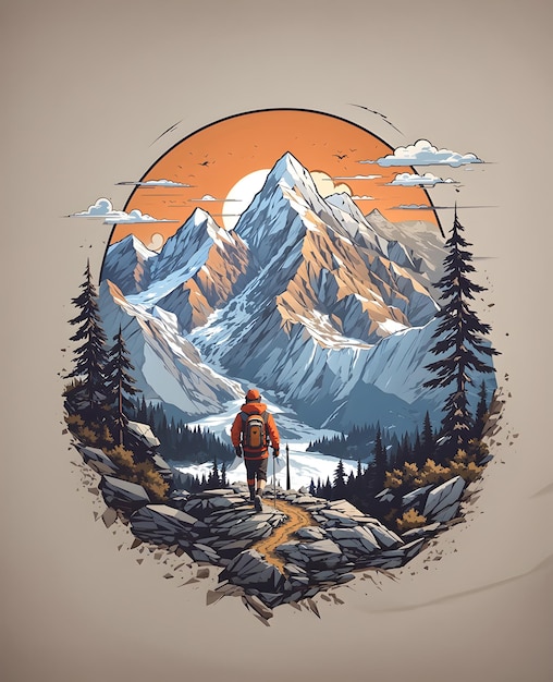 Vector color art design style concept of Mountain scene created with Generative AI