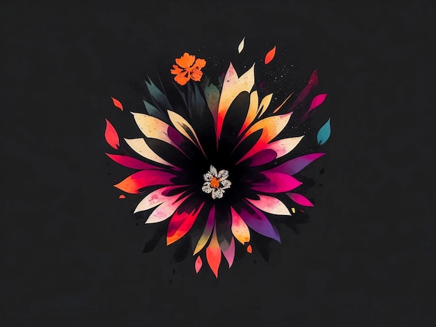 vector colored flowers on black background design for tshart