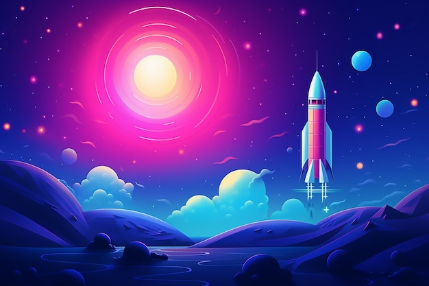 vector colorful gradient space with a rocket background