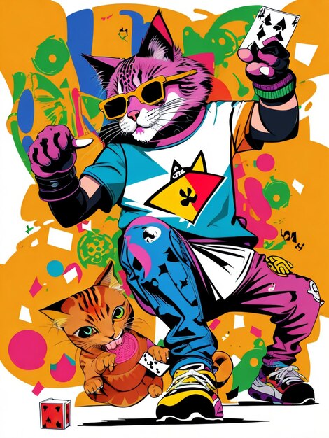 Vector colorful graffiti illustration of a cat ready for print for tshirt design