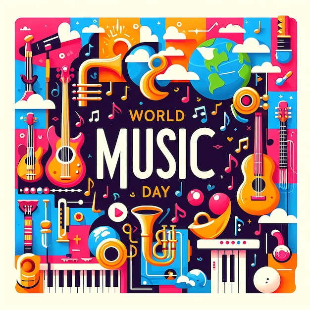 세계 음악 배경과 다채로운 배경을 가진 다채로운 포스터 터