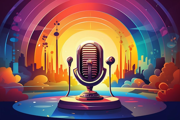 Vector colorful retro podcast background illustration