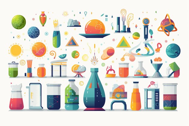 Photo vector colorful science objects and icons vector