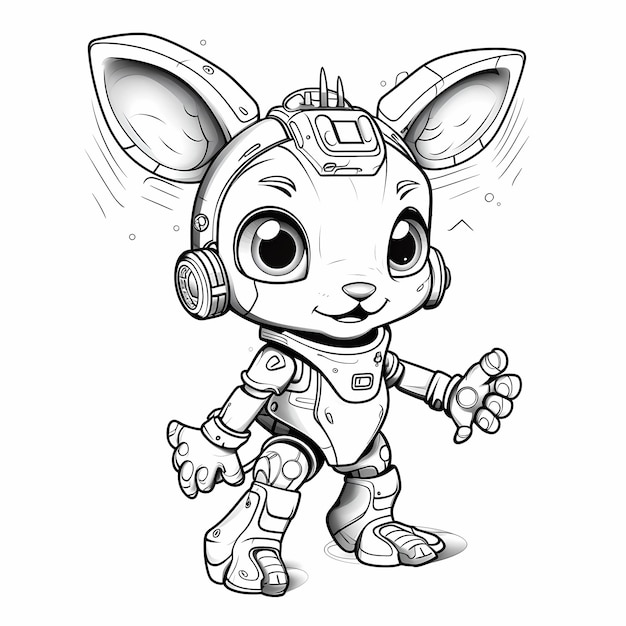 vector colouring pages of cute robot rabbit