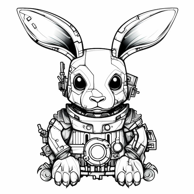 vector colouring pages of cute robot rabbit