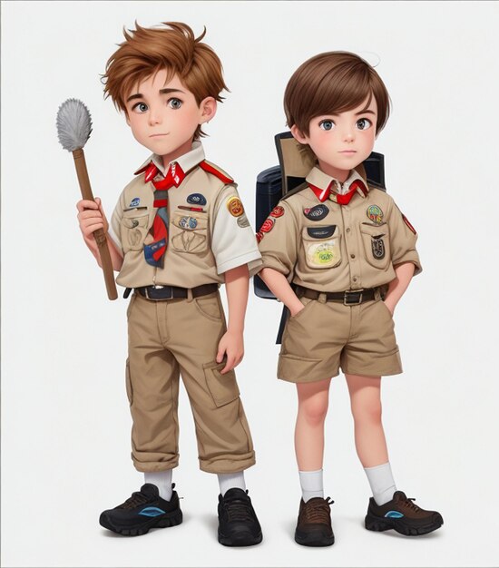 Vector couple kids wear safari outfit cartoon character