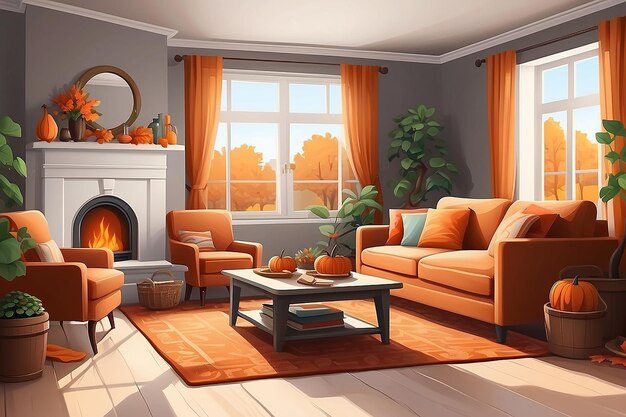 Photo vector cozy autumn living room interior