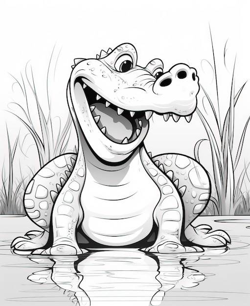 vector of Crocodile in black and white coloring Animal coloring page