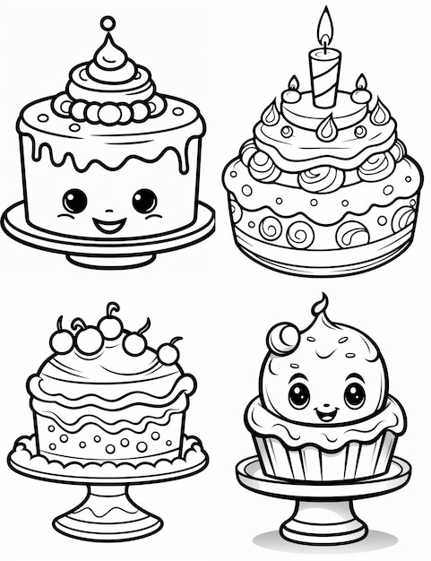 Photo vector cute art kawaii coloring book for kids