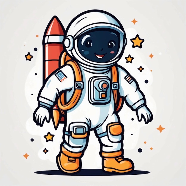 Vector cute astronaut with rocket bag cartoon vector illustration