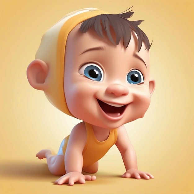 Photo vector cute baby crawling cartoon character 3d design